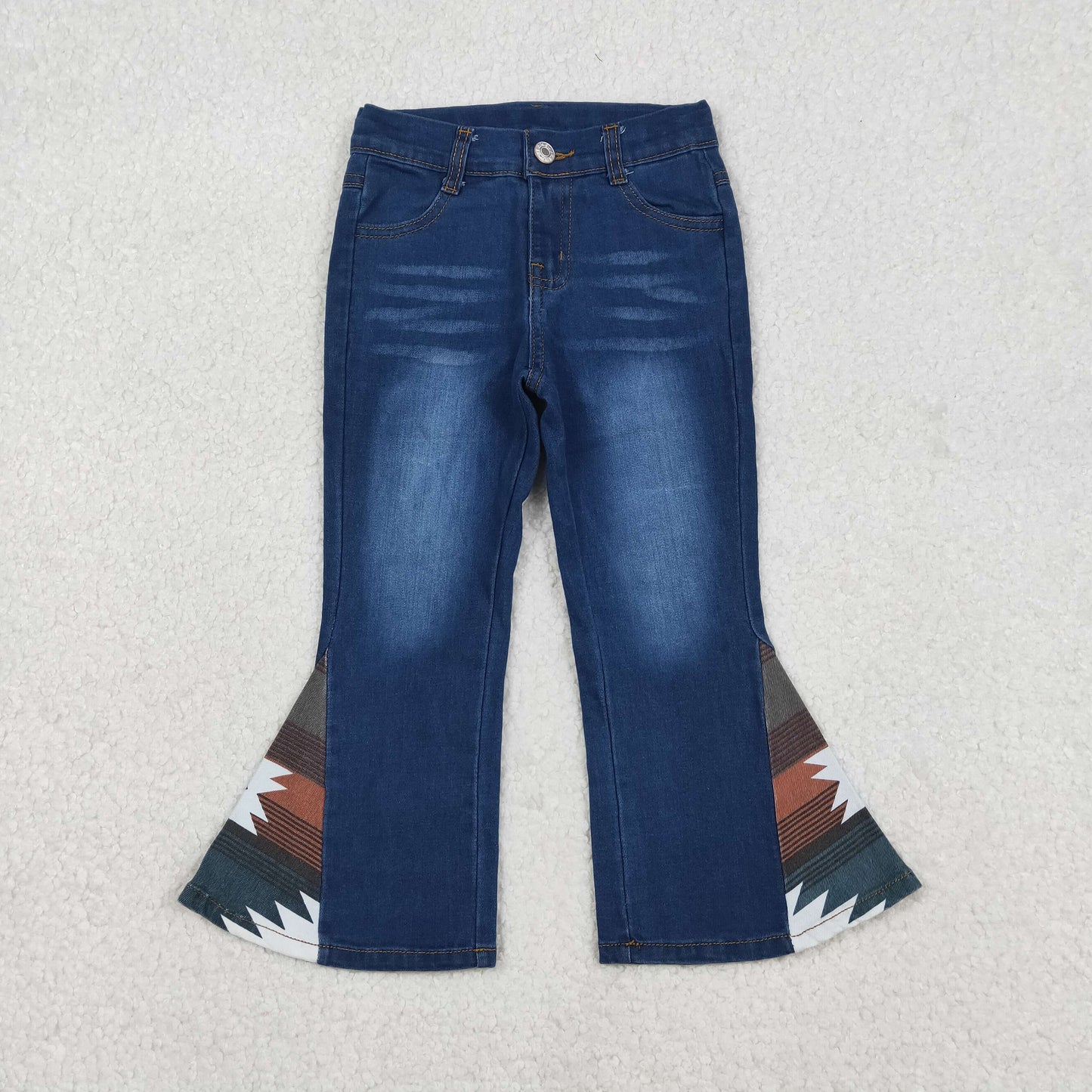 RTS NO MOQ（In Stock) Aztec geometric patchwork blue bleached denim pants