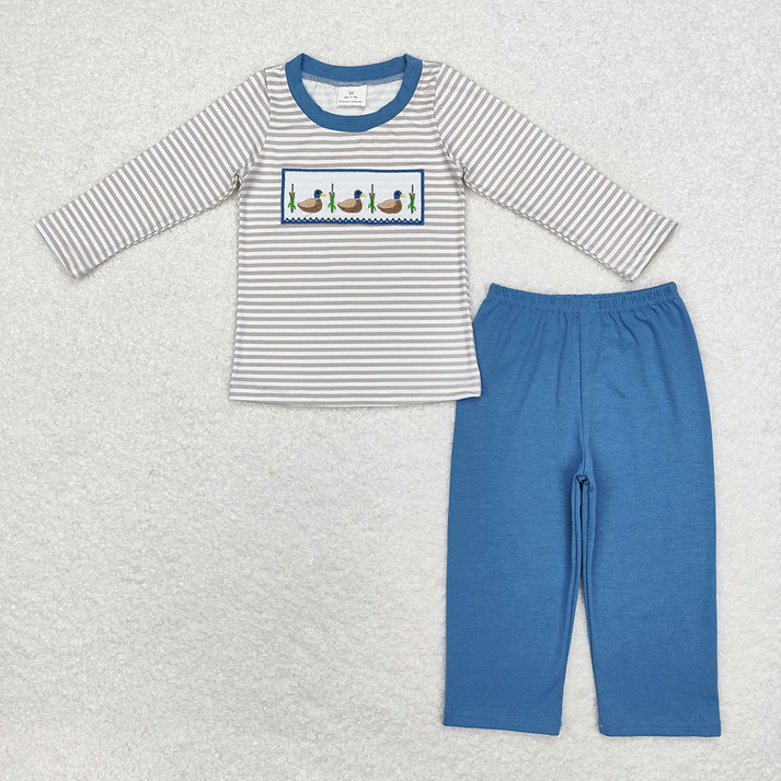 RTS Sibling baby boy clothes embroidery puppy duck long Sleeve pants sets