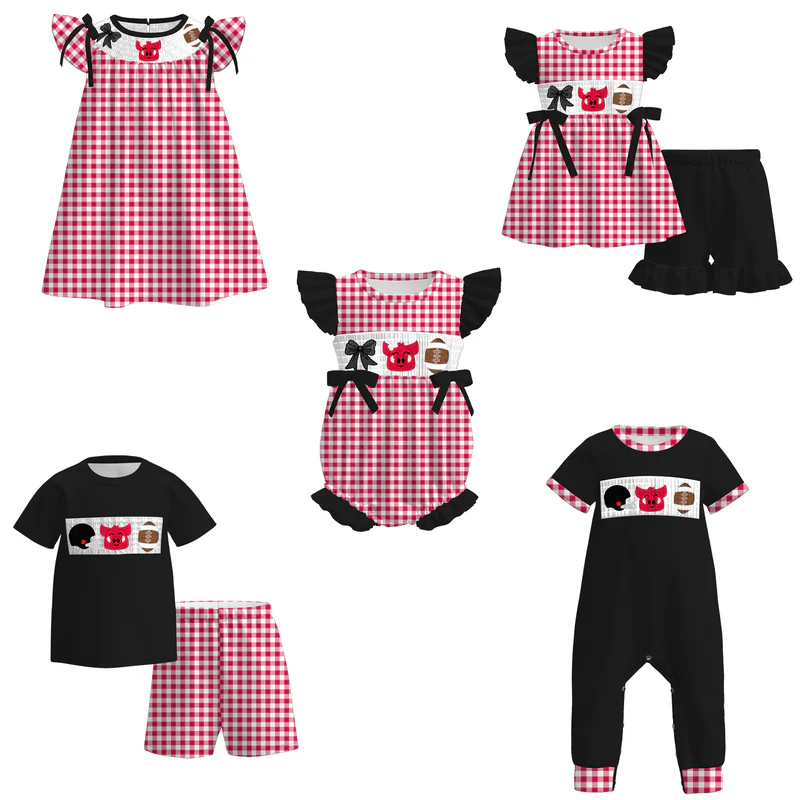 Custom summer teams baby girls clothes team black short sleeve shorts sets dress romper-25.7.19