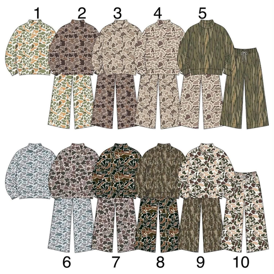 pre order no moq TESC0102 High Neck Baby Kids Camo Print  Long Sleeve Top Pant Casual Clothes Set