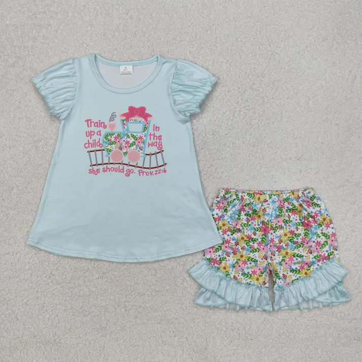 RTS NO MOQ baby girls Clothes short sleeve shorts Sets