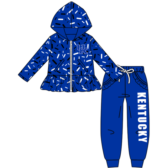 Custom moq 8 mix size eta 6-8weeks milk silk summer teams blue baby girl clothes hooded long sleeve pants sets-25.9.27