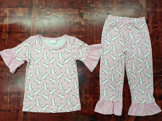 Custom moq 3 eta 6-7weeks baby girl clothes baseball pink short-sleeved top and pants set-25.5.8