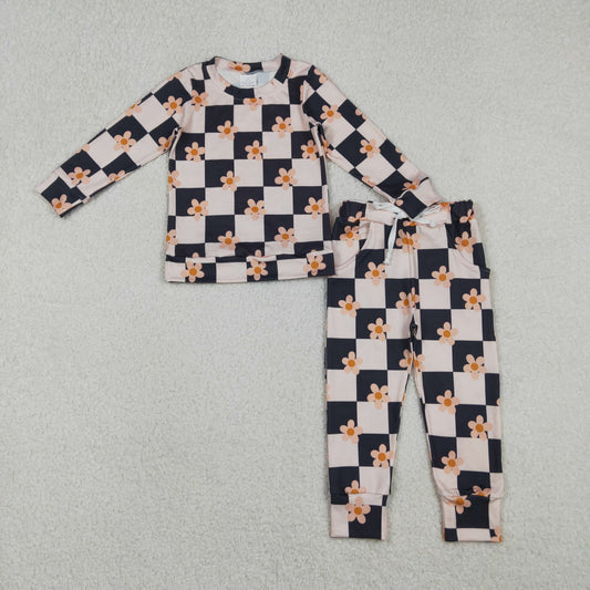 RTS NO MOQ（In Stock) GLP2803 Black Plaid Long-Sleeved Floral Pantsuit