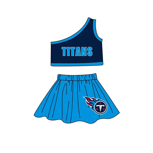 Custom moq 3 eat about 6-8 weeks Team Baby Girls Clothing Black and Blue Off-shoulder Sleeveless Dress