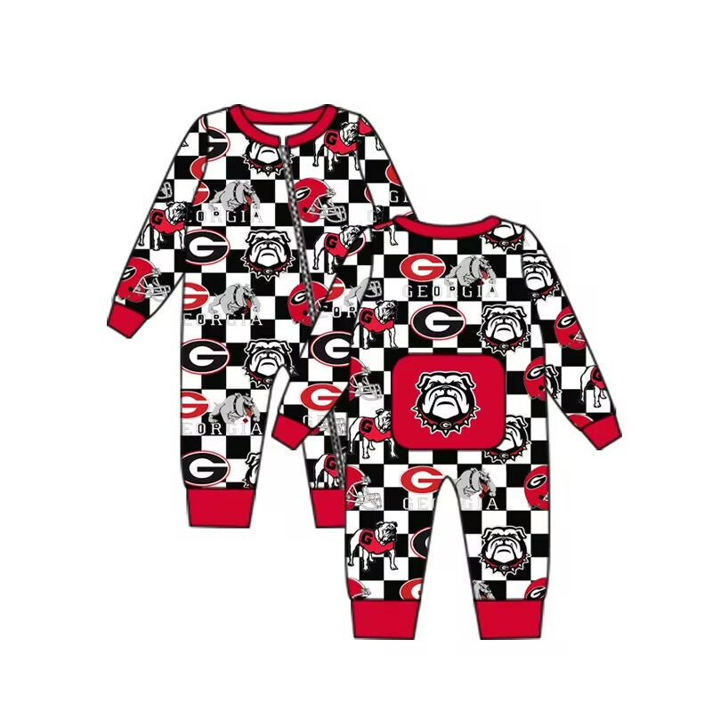 Custom moq 5 eta 6-8weeks baby boys clothes team G brick red long sleeve romper