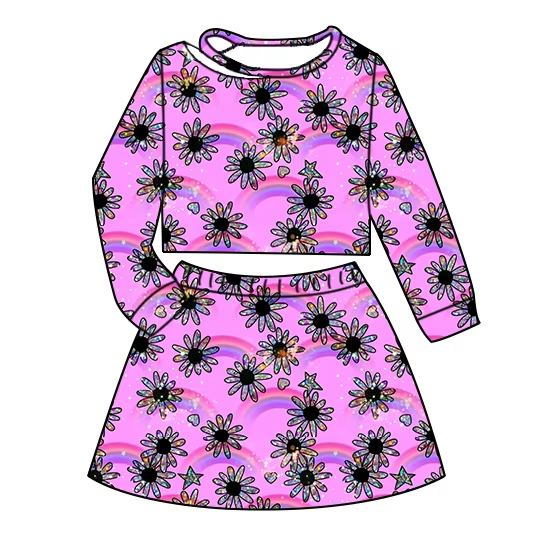 Custom moq 5 each style eta 6-7weeks baby girls summer long sleeve skirts shorts sets -25.7.25