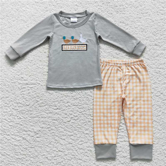 RTS NO MOQ（In Stock) Baby Boys embroidery Duck Pocket Top Stripes Pants Outfits Sets