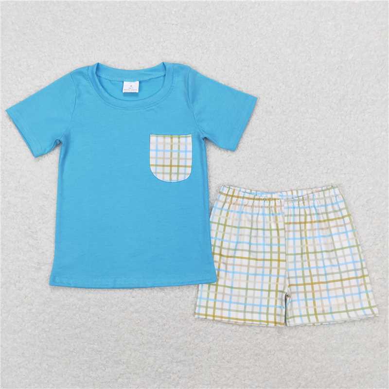 RTS Boys and girls plaid Short Sleeve Shorts sets dress rompers