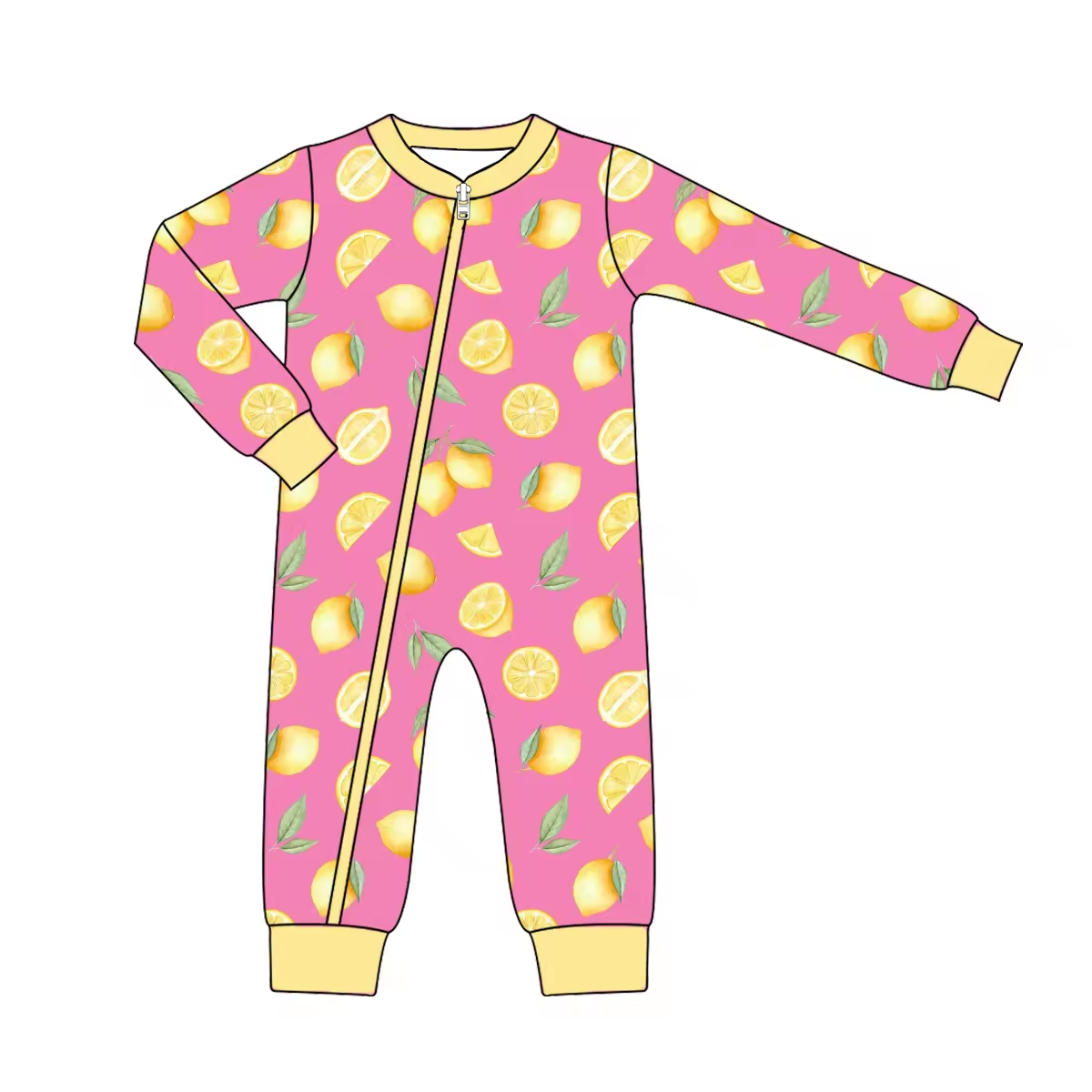 Custom moq 3 eta 6-8 weeks  Long Sleeve Lemon Pink Romper