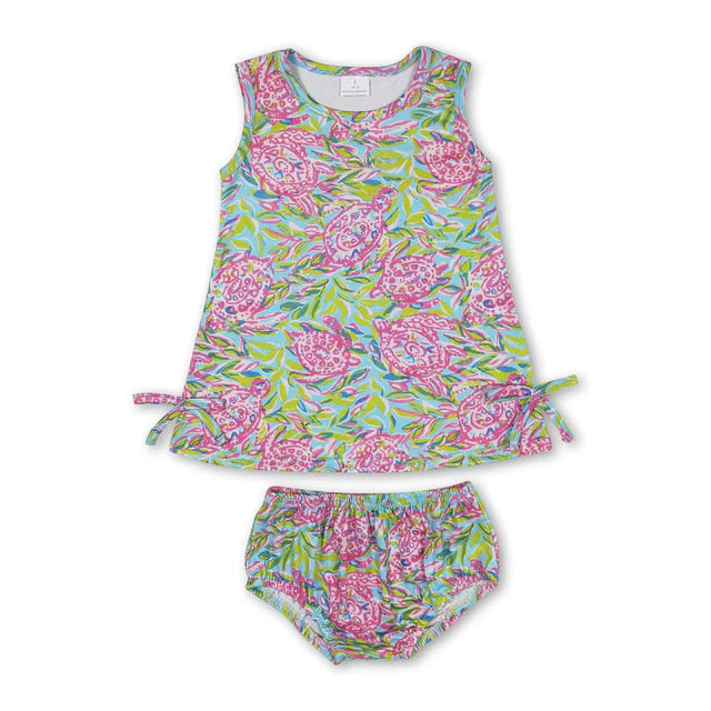 RTS NO MOQ Sibling Baby Girls Flowers Tunic Top Bummies Outfits Sets