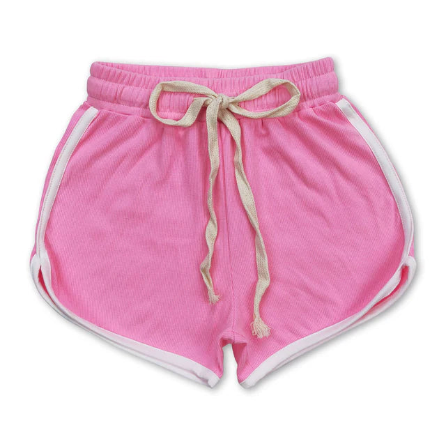 RTS NO MOQ Sibling Baby Girls Bright Pink Summer Sports Design Shorts
