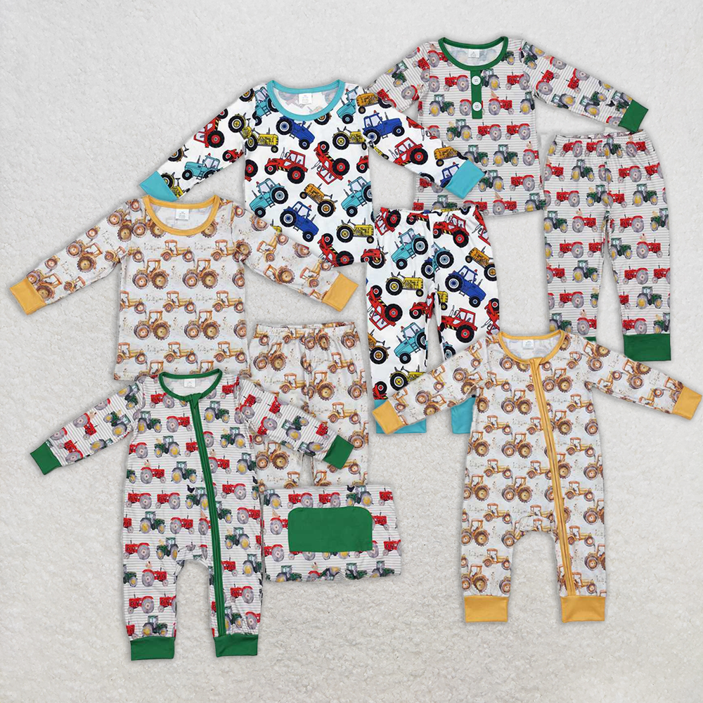 RTS NO MOQ baby Girls Clothes tractor long sleeve pant Sets and romper