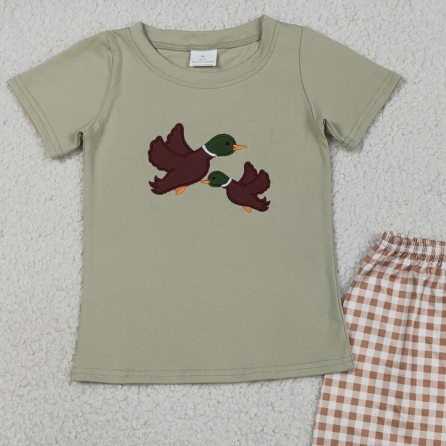 RTS NO MOQ BSSO1867 Baby Boys Cute Duck Embroidery Top Checked Casual Shorts Set