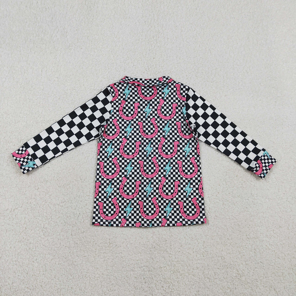 RTS NO MOQ GT1509 Baby Girls Western Button Shirts Top with Lightnings Black  Baby Outfit