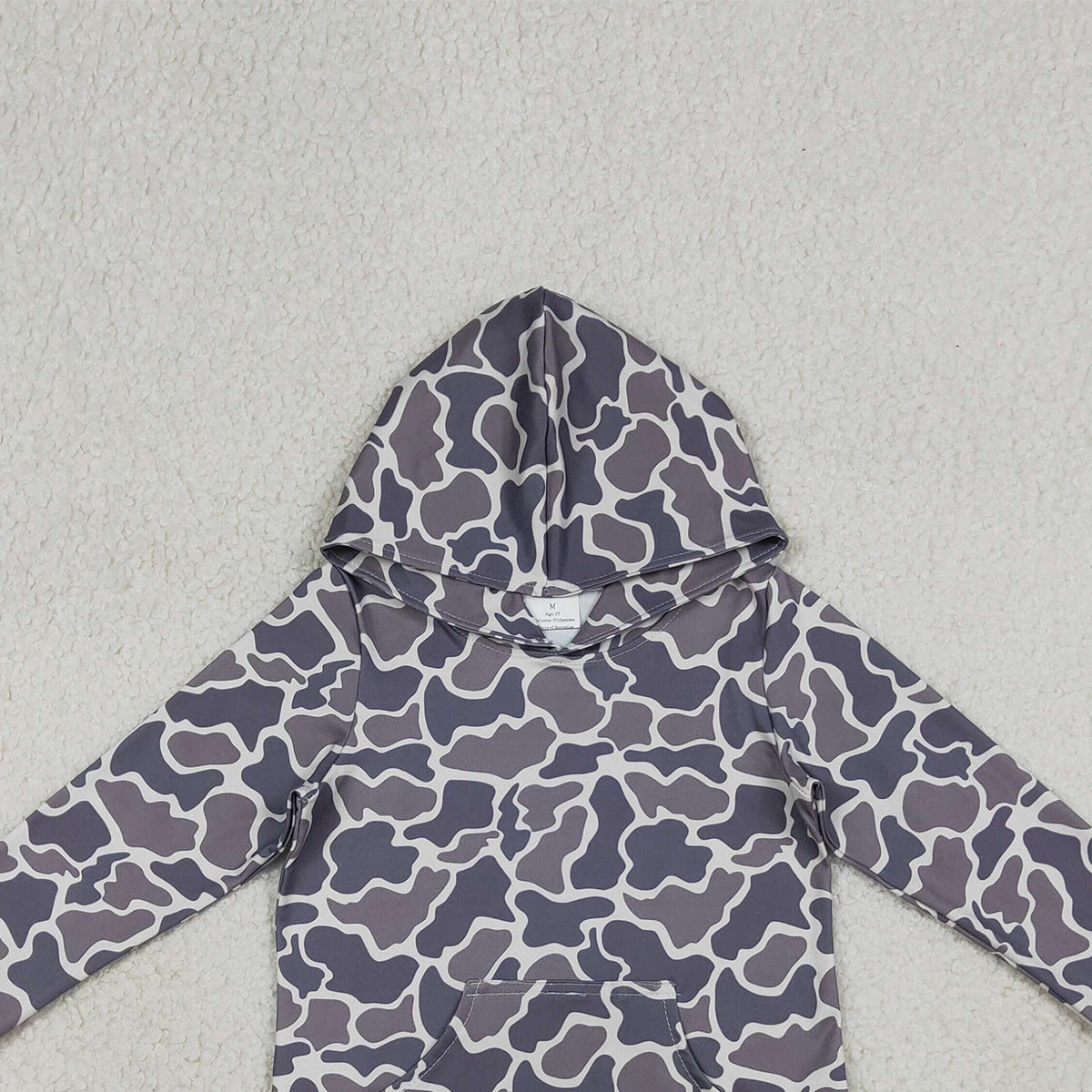 RTS NO MOQ BT1572 Baby Boys Grey Camouflage Hoodie Top with Pockets for Infants