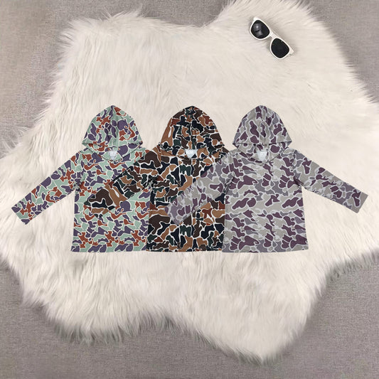 RTS NO MOQ Sibling baby girl clothes camouflage hooded long sleeved tops