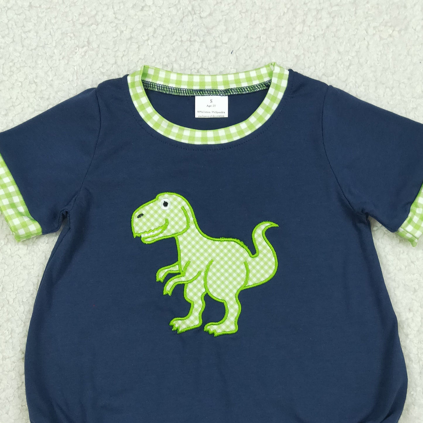 RTS NO MOQ SR4113 Baby Boys Casual Navy Dinosaur Embroidery Short Sleeve Rompers