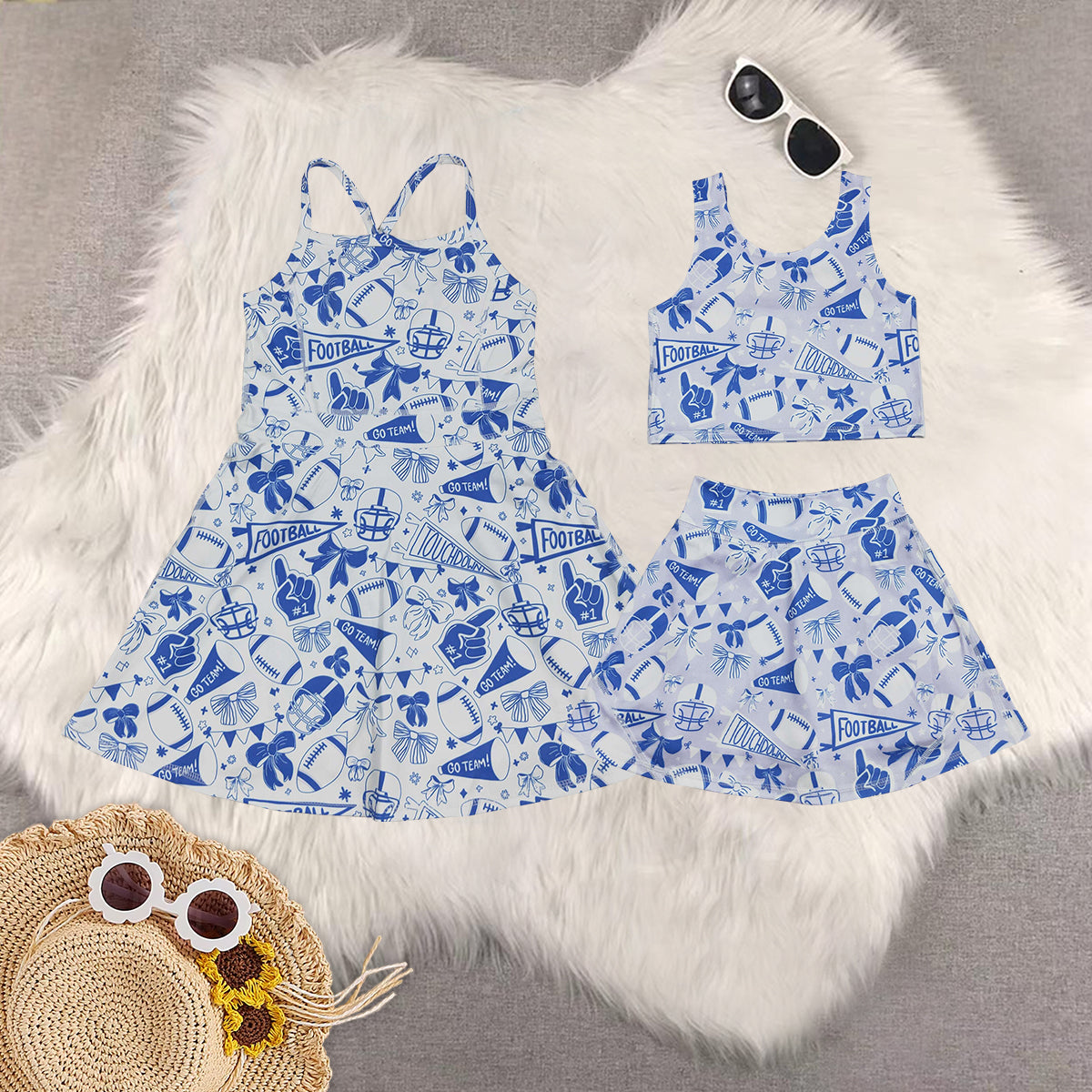 RTS NO MOQ Sibling baby girl clothes team cheer skirt yoga sets and dress