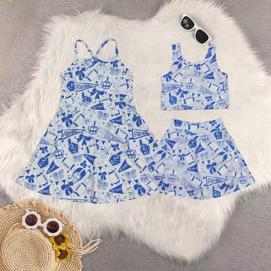 RTS NO MOQ Sibling baby girl clothes team cheer skirt yoga sets and dress