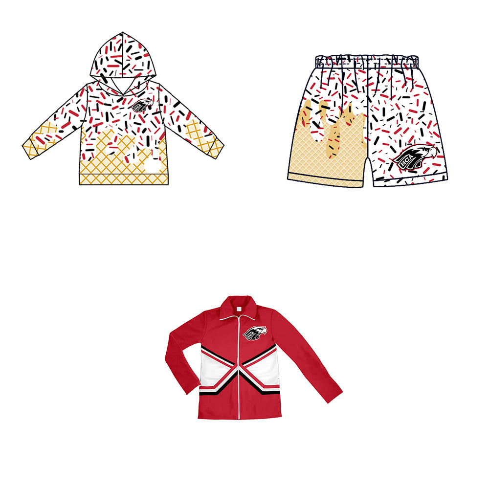 Custom moq 5 mix size milk silk baby girls clothes team bow red hooded long sleeve tops and shorts and jacket-25.7.23