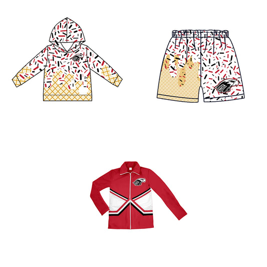 Custom moq 5 mix size milk silk baby girls clothes team bow red hooded long sleeve tops and shorts and jacket-25.7.23