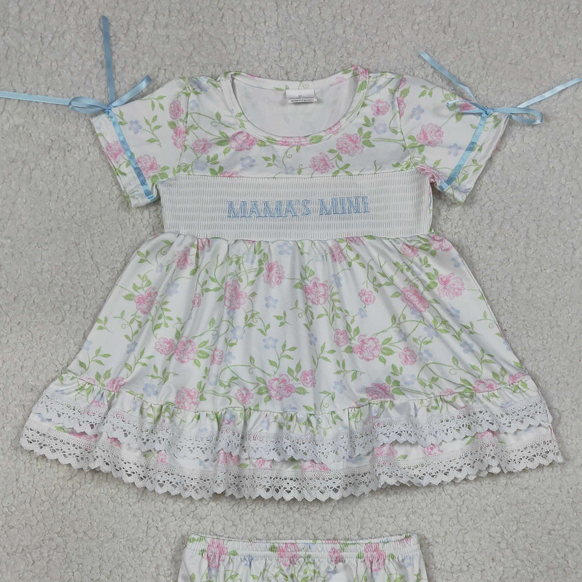 RTS NO MOQ GBO0498 Smocked Baby Girls' Tunic And Bummies Outfit Set Floral Print Cute Clothes（0-3M-3T）