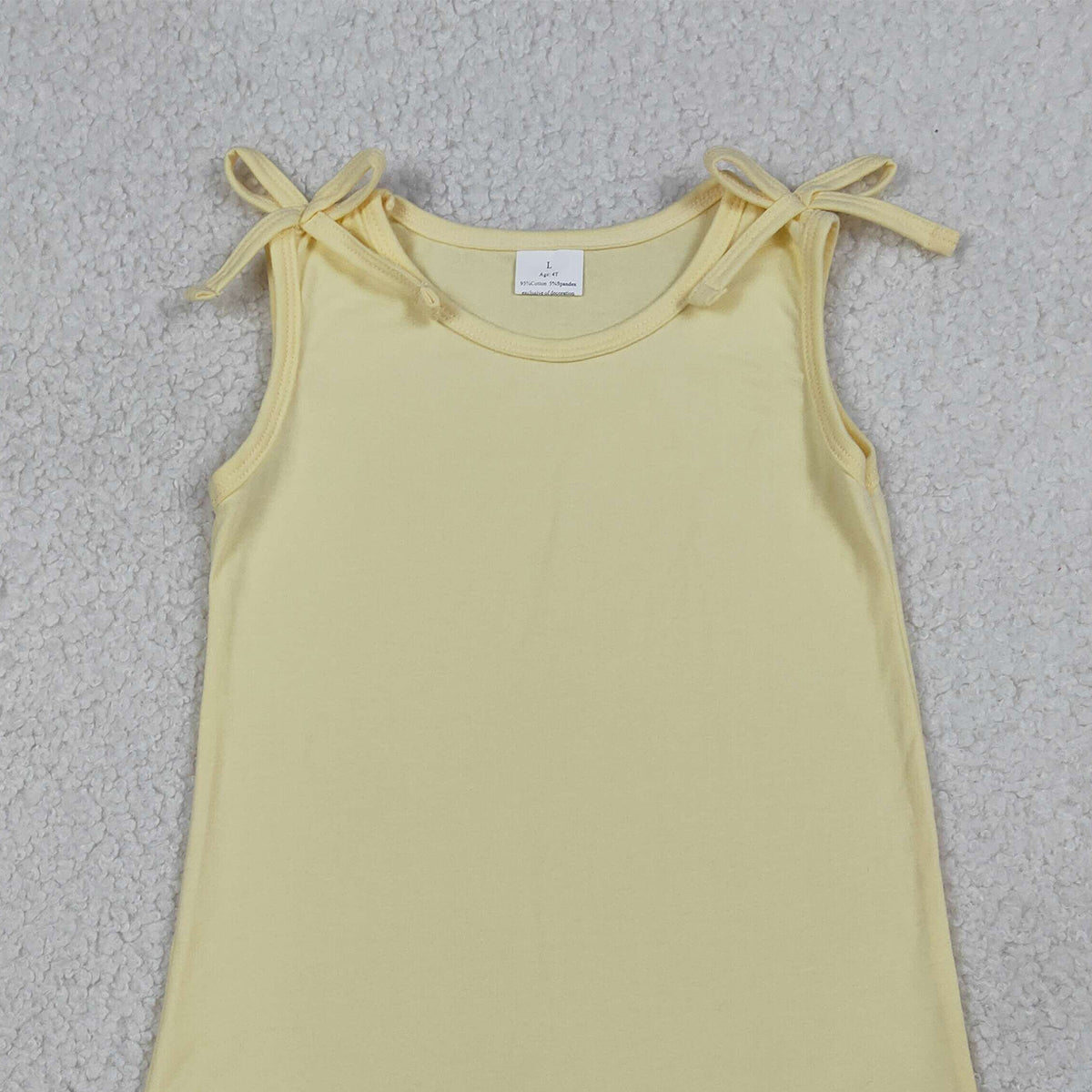 RTS NO MOQ GSD3707 Baby Girls Sleeveless Scallop Edge Light Yellow Knee-Length Dress with Bow