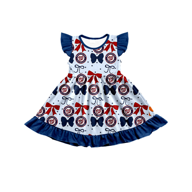 Custom moq 5 mix size milk silk summer teams baby girls clothes team bow blue long sleeve hooded pants sets and dress 1 and dress 2 and top-25.6.17