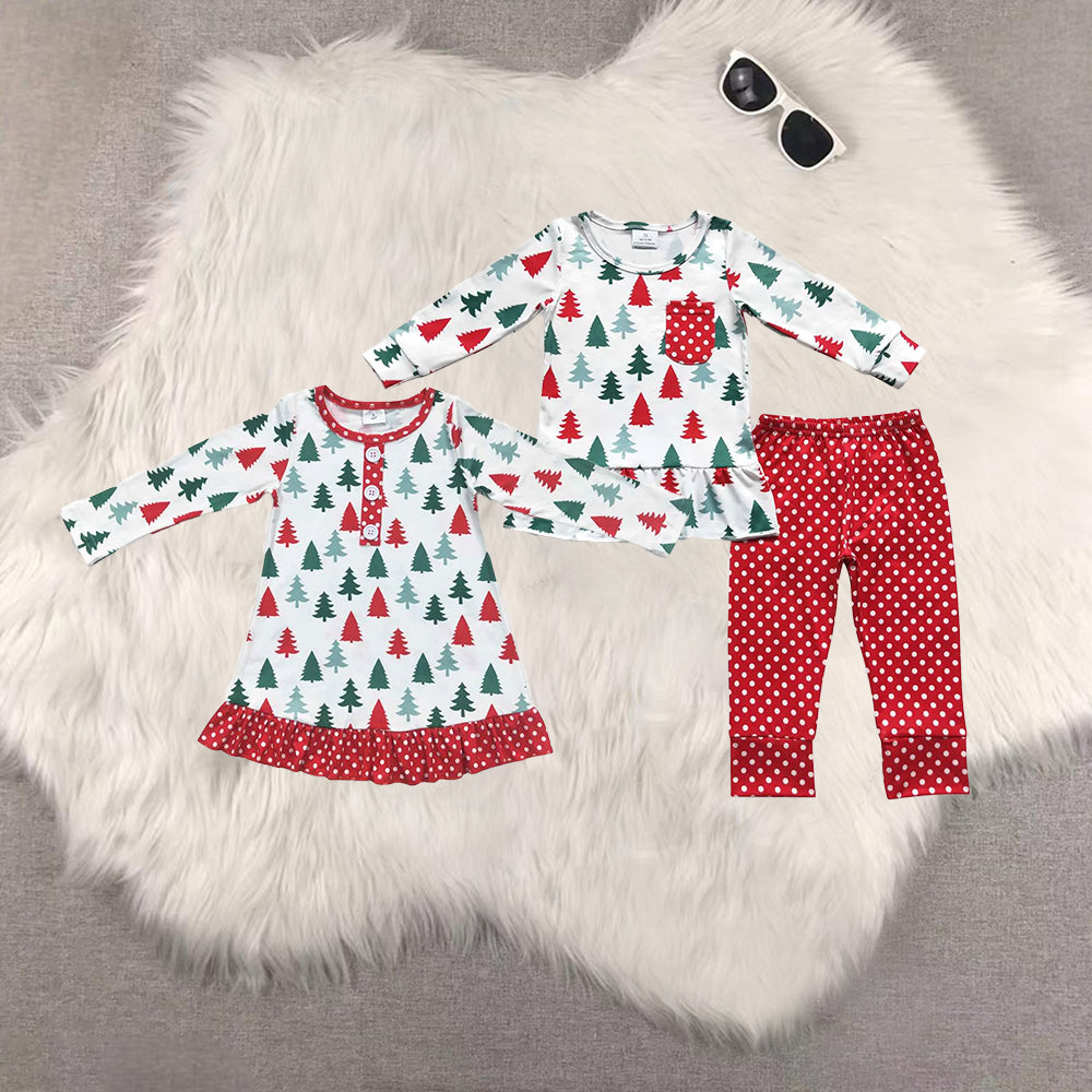 RTS NO MOQ Sibling baby girls clothes Christmas long-sleeved trousers suit & dress