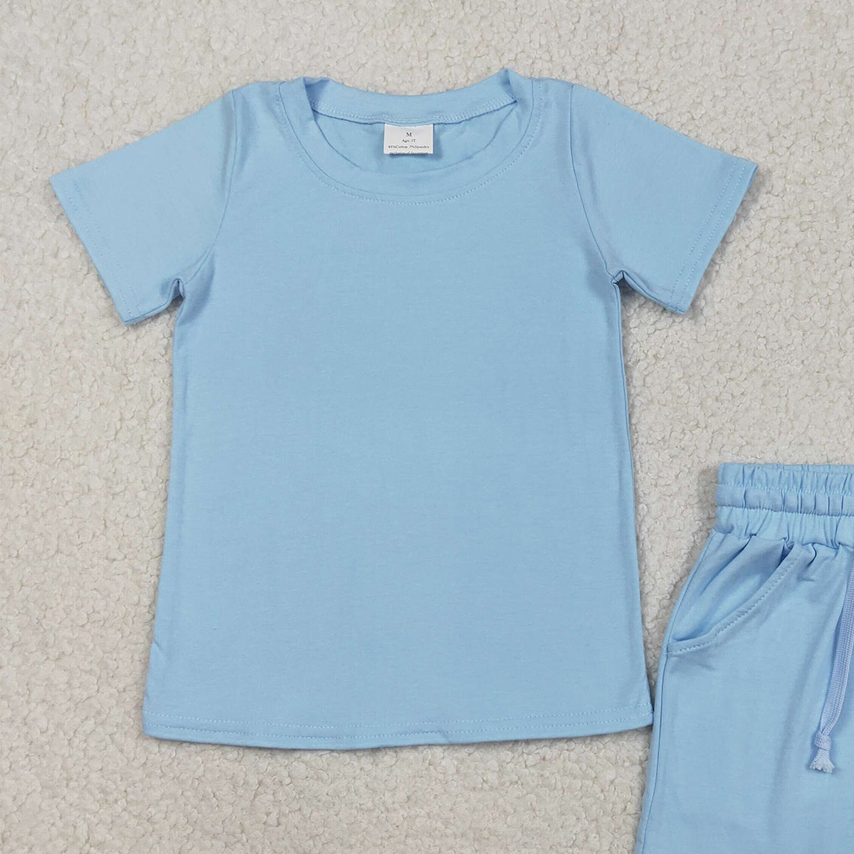 RTS NO MOQ BSSO1887 Baby Boys Blue Short Sleeve Shirt with Pockets Matching Shorts Outfit Set Clothes