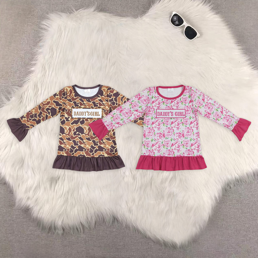 RTS NO MOQ Baby girls clothes embroidery Camouflage pullover long sleeve top