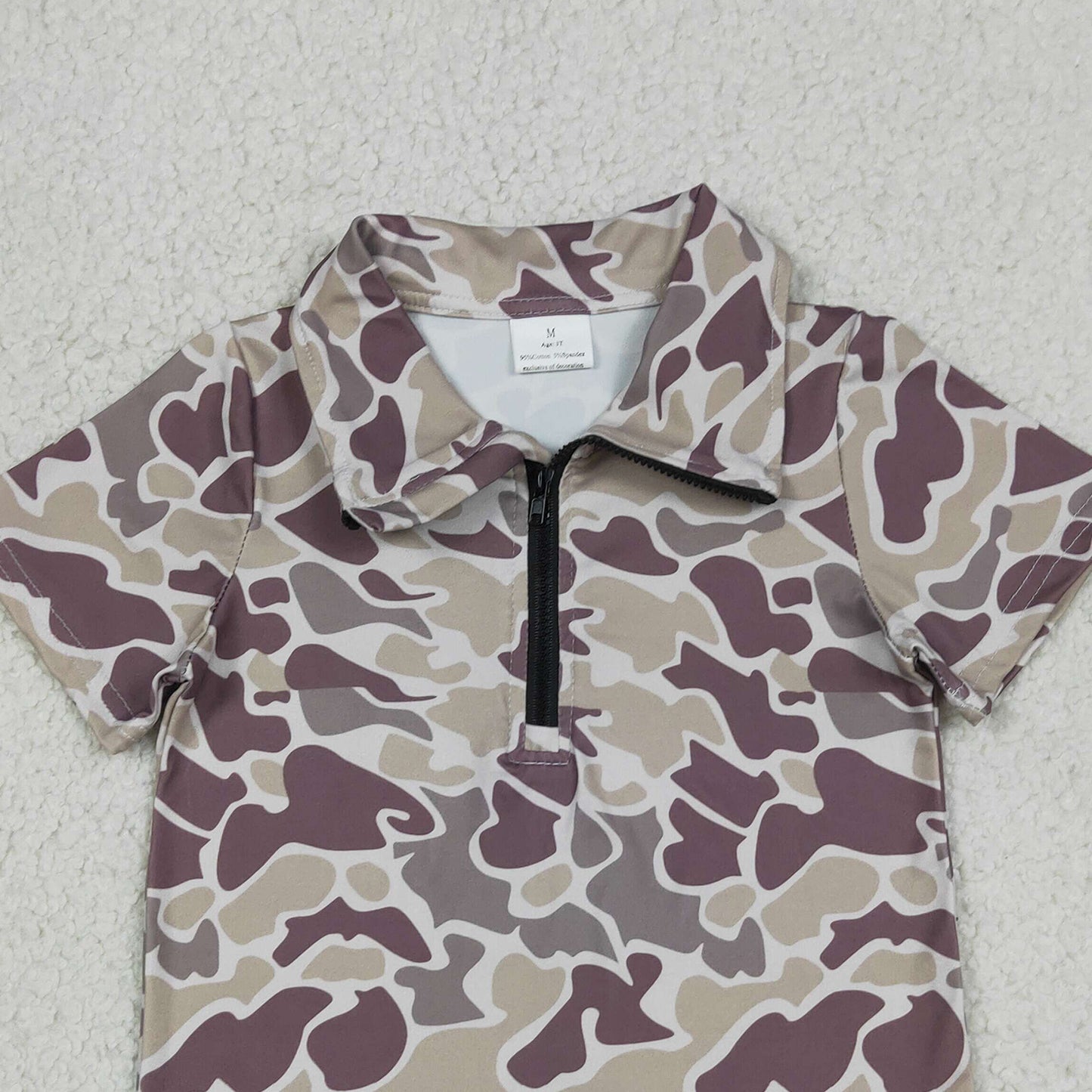 RTS NO MOQ milk silk BT1727 Baby Boys Casual Grey Camo Zipper Short Sleeve Pullover