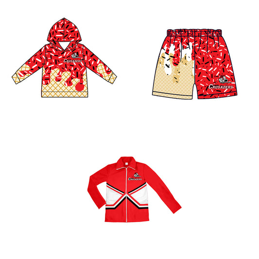 Custom moq 5 mix size milk silk baby girls clothes team bow red hooded long sleeve tops and shorts and jacket-25.7.22