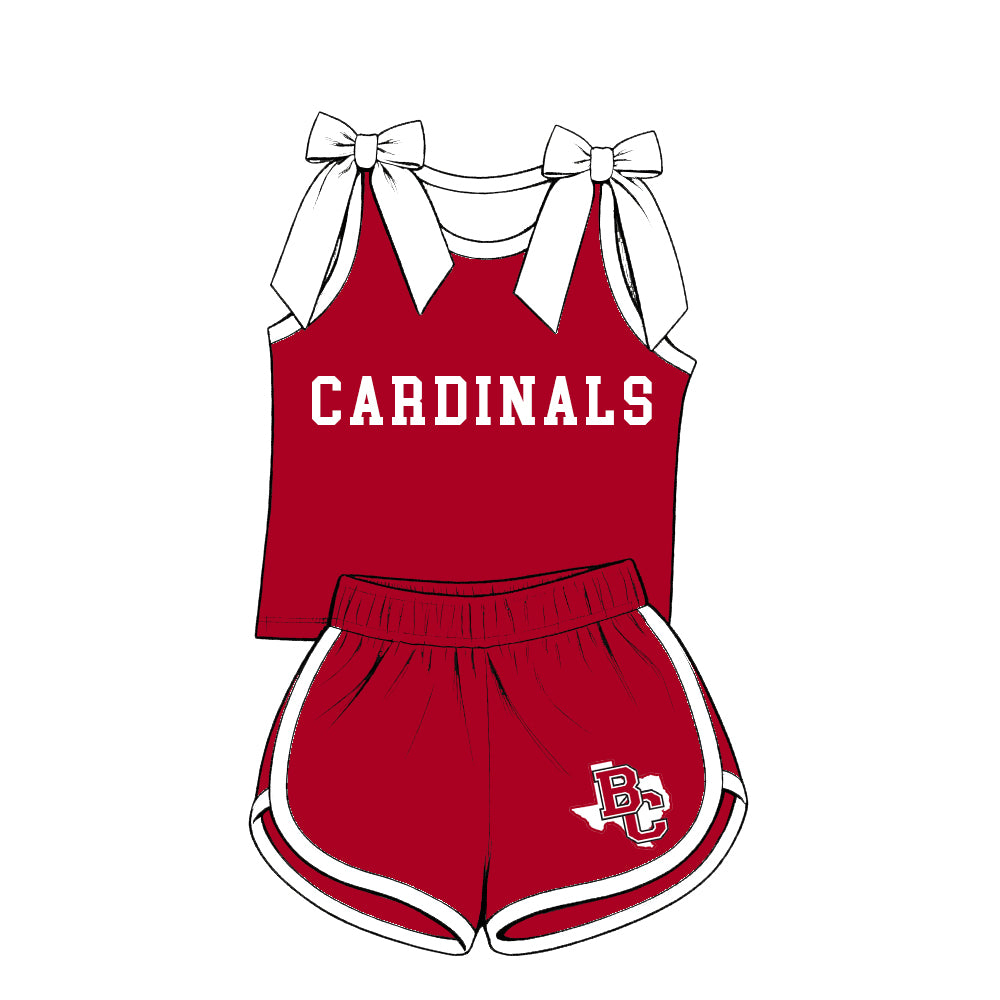 custom moq 5 mix size  XY072202 Baby Girls Solid Color Bow Sleeveless Letter Printed Top Shorts Summer Team Clothes Set