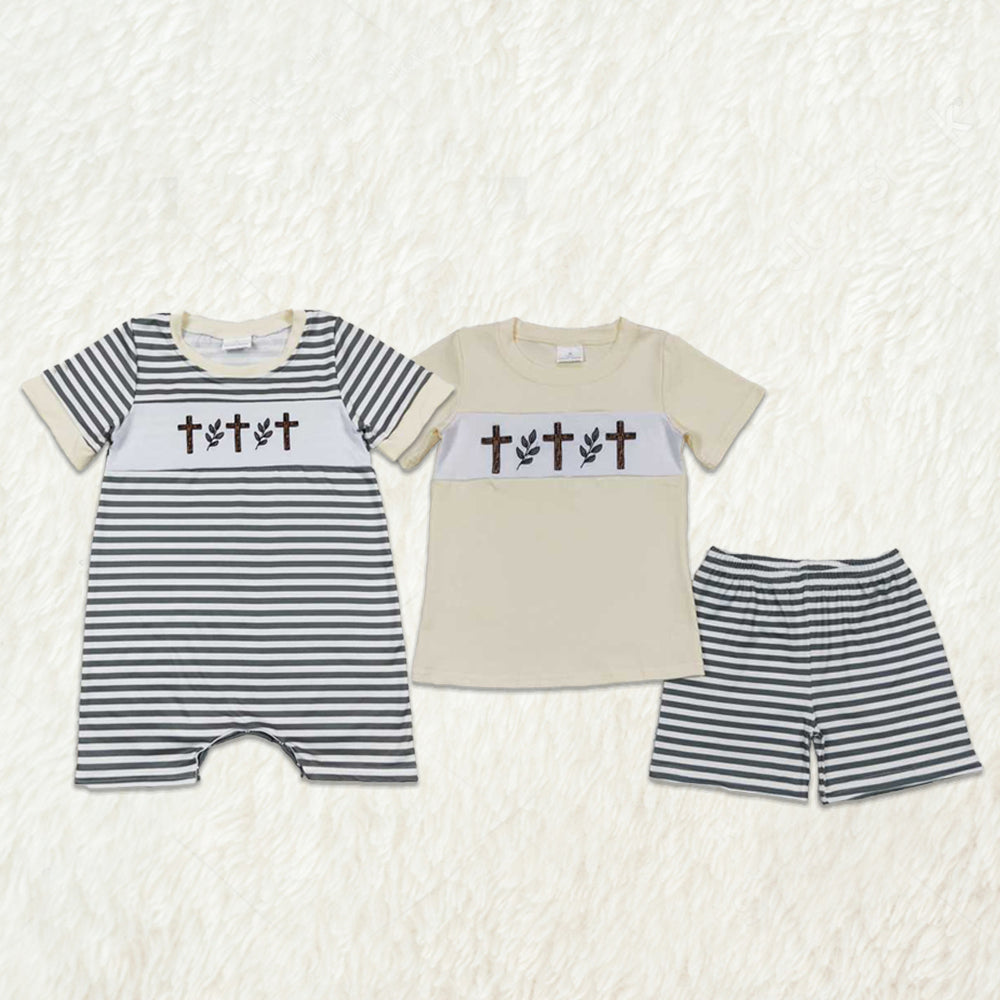 RTS NO MOQ baby Boys easter short sleeve Clothes Sets and romper