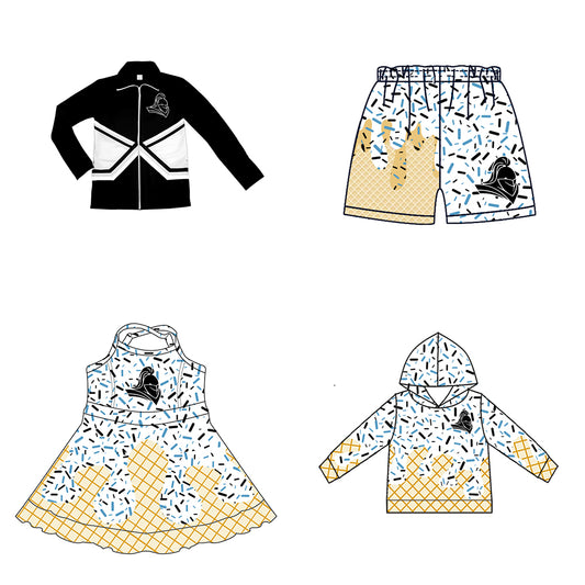 Custom moq 5 mix size milk silk baby girls clothes team bow black hooded long sleeve tops and shorts and jacket and dress-25.7.26