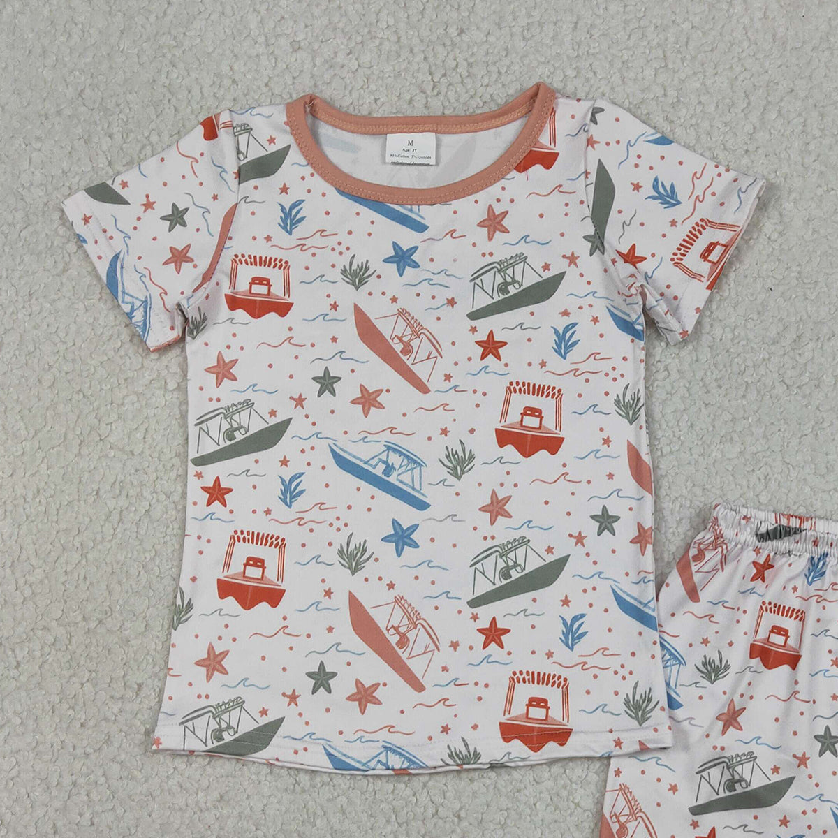 RTS NO MOQ BSSO1904 Baby Boys Colorful Starfish Boat Sleepwear Pajamas Set with Top And Shorts Cute Baby Clothing Set
