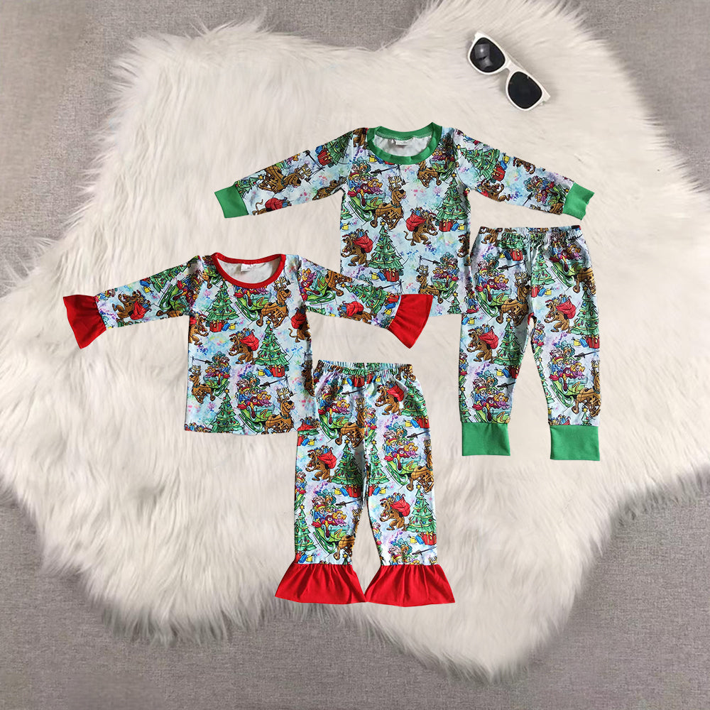 RTS NO MOQ Sibling baby girls boys clothes Christmas long-sleeved trousers suit