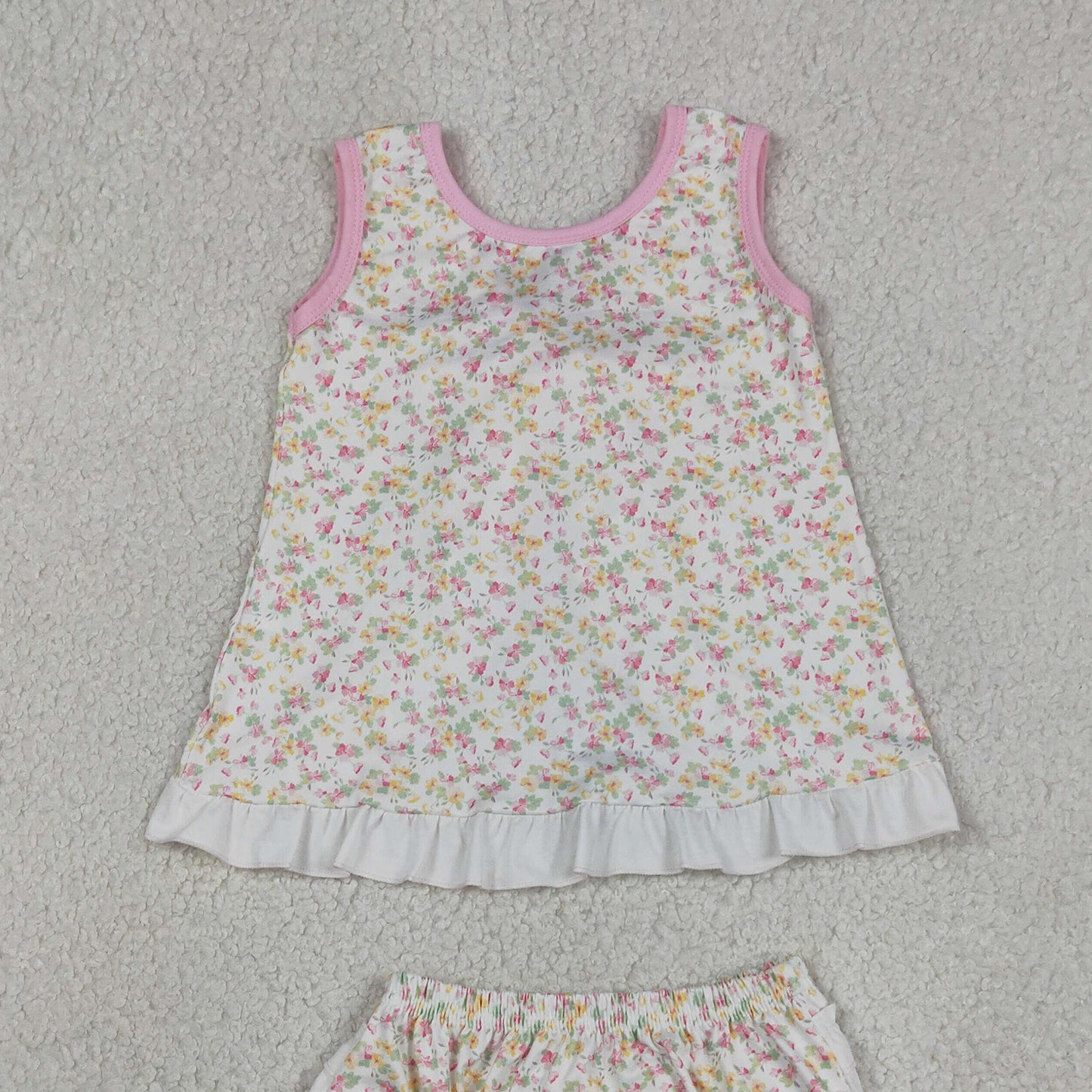RTS NO MOQ milk silk GBO0518 Baby Girls Summer  Sleeveless Floral Print Back Bow Tunic Bummies Sets