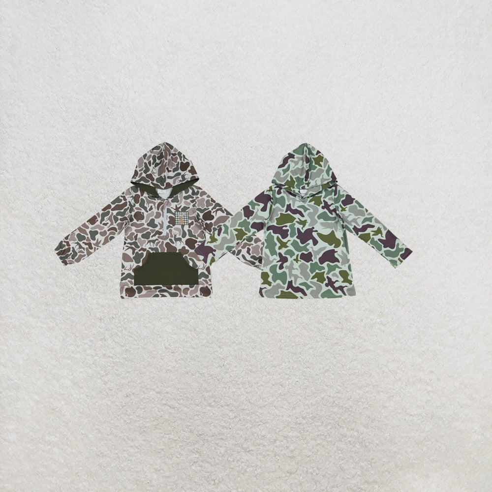 RTS NO MOQ Sibling Baby Boys Green Camo Hanting Hoodies Top