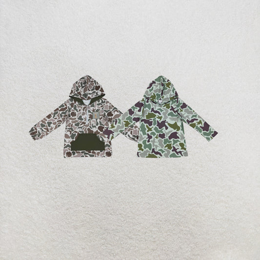 RTS NO MOQ Sibling Baby Boys Green Camo Hanting Hoodies Top