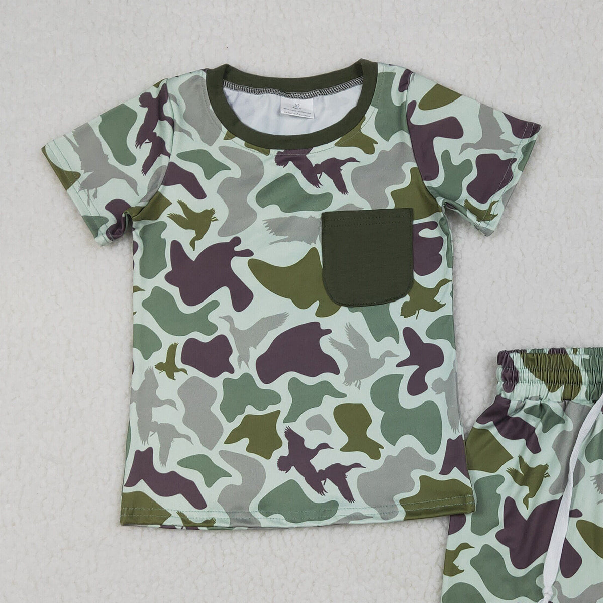 RTS NO MOQ BSSO1793 Baby Boys Southern Green Ducks Camouflage Top And Shorts Set with Pocket for Hunting Clothes Sets
