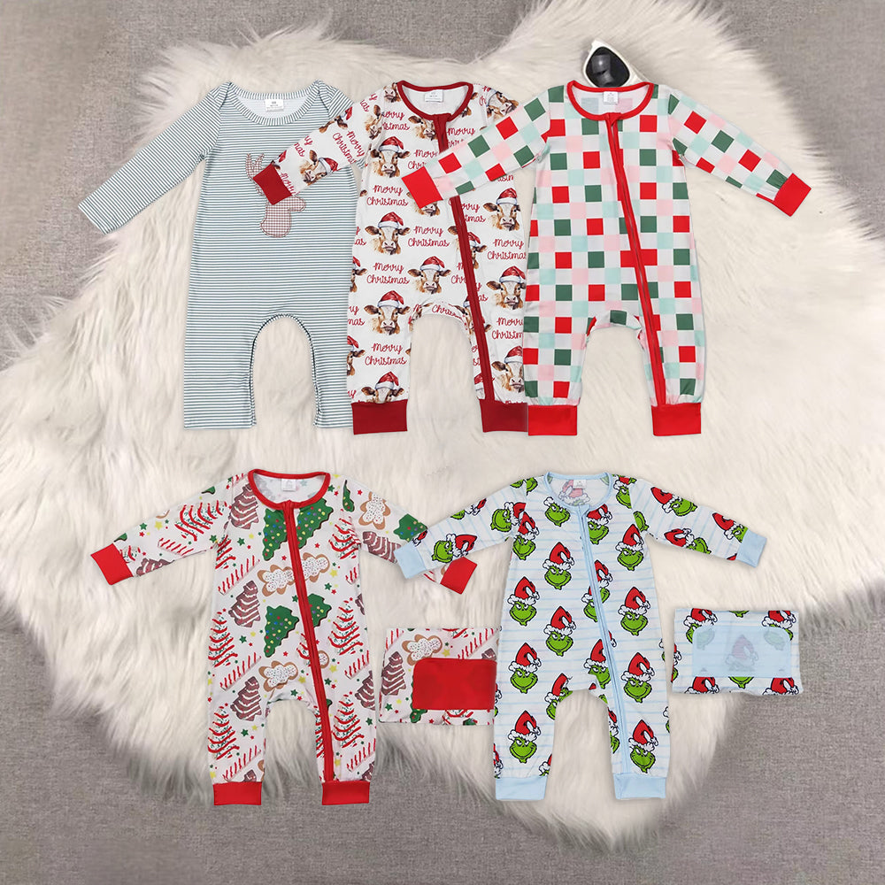 RTS NO MOQ Baby boy clothes modal Christmas long Sleeve Romper Mixed Sizes