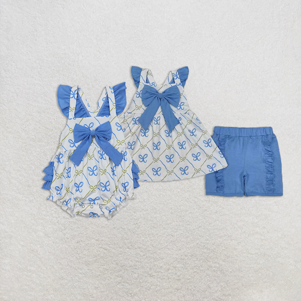 RTS NO MOQ baby girl clothes bow floral short sleeve Rompers Clothes Sets