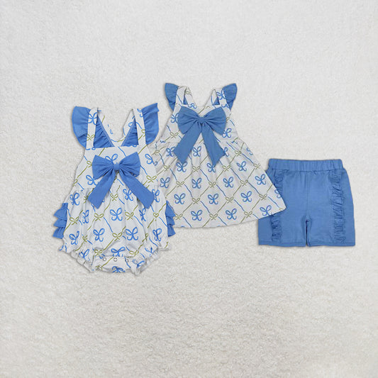 RTS NO MOQ baby girl clothes bow floral short sleeve Rompers Clothes Sets