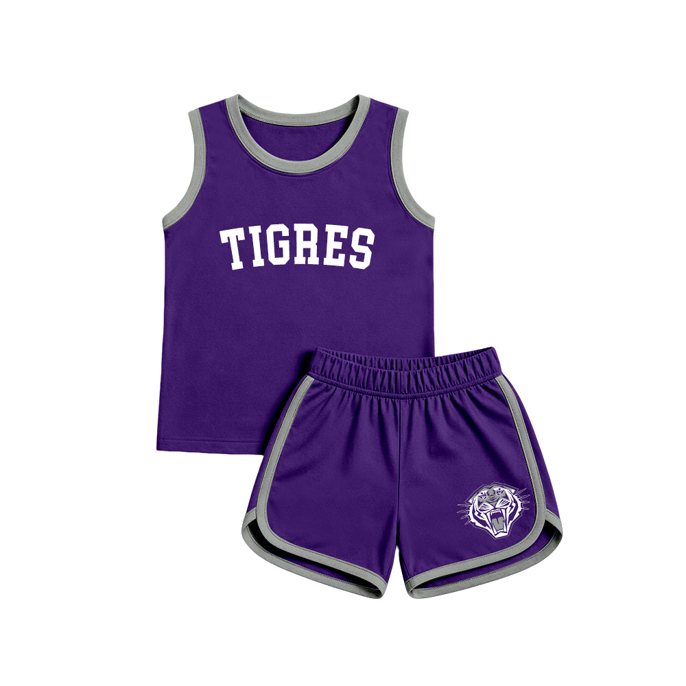 custom moq 5 mix size XY071602 Baby Kids Letter Printed Sleeveless Tank Top Elastic Waist Shorts Team Outfit