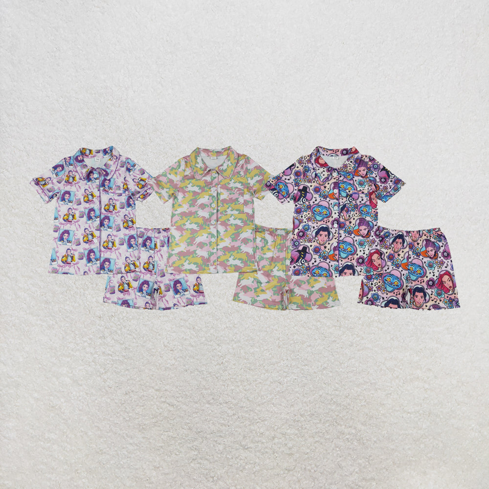 RTS NO MOQ Sibling Adult Women Demon Hunter Button Pocket Top Shorts Pajamas Set