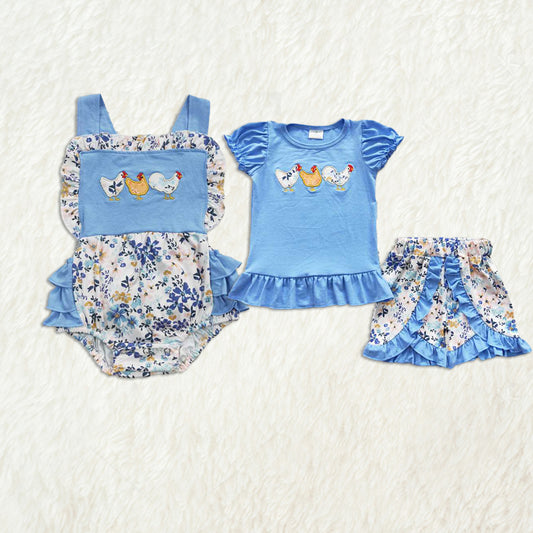 RTS NO MOQ baby girls embroidery short sleeve Clothes Sets and romper