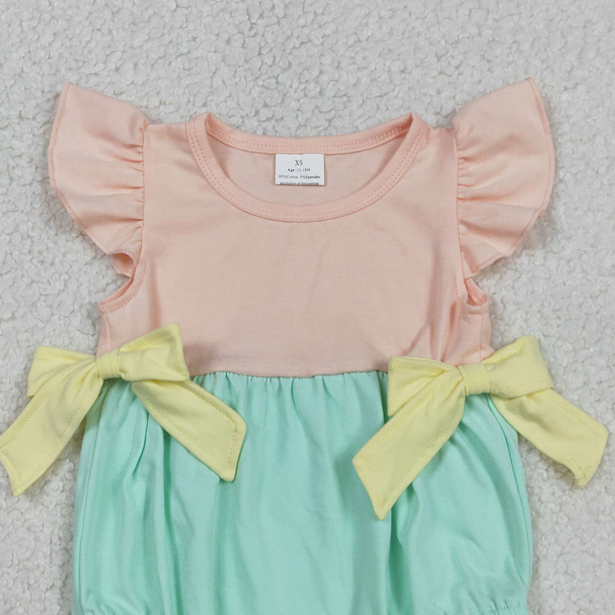 RTS NO MOQ SR3662 Baby Girls Pink Aqua Bows Ruffle Rompers with Flutter Sleeves Cute Baby Girl Outfit